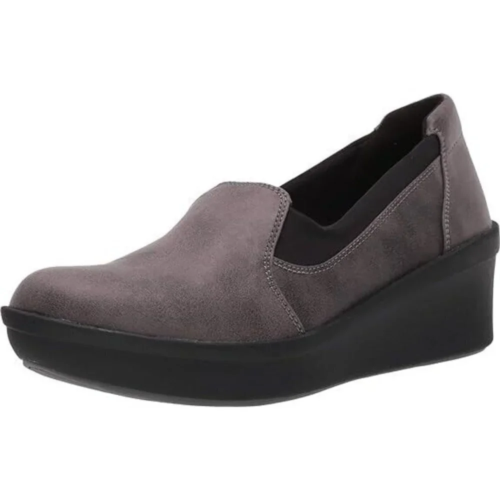 Clarks Women's Step Rose Moon Platform Gray & Black Wedge Shoes NEW 6.5 W